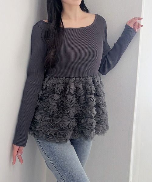 INGNI(イング)の「【SOELA】フラワーチュールペプラム長袖ニット/WEB限定(ニット/セーター・レディース・ブラック/アイボリー/チャコールグレー・FREE)」の18枚目の写真