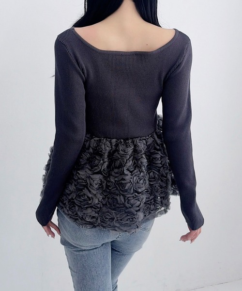 INGNI(イング)の「【SOELA】フラワーチュールペプラム長袖ニット/WEB限定(ニット/セーター・レディース・ブラック/アイボリー/チャコールグレー・FREE)」の19枚目の写真