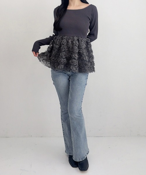 INGNI(イング)の「【SOELA】フラワーチュールペプラム長袖ニット/WEB限定(ニット/セーター・レディース・ブラック/アイボリー/チャコールグレー・FREE)」の20枚目の写真