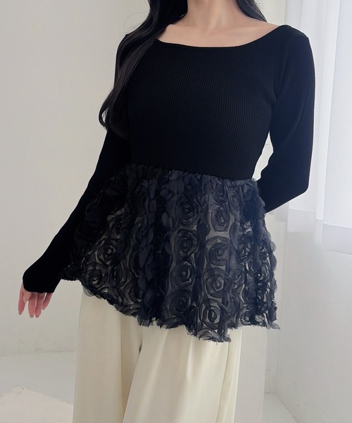 INGNI(イング)の「【SOELA】フラワーチュールペプラム長袖ニット/WEB限定(ニット/セーター・レディース・ブラック/アイボリー/チャコールグレー・FREE)」の11枚目の写真