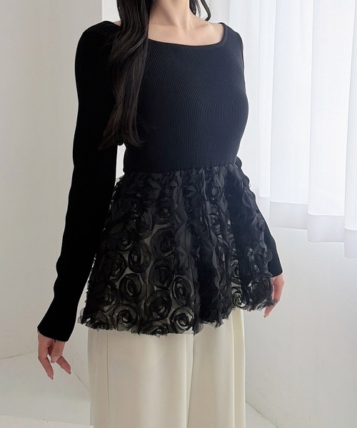 INGNI(イング)の「【SOELA】フラワーチュールペプラム長袖ニット/WEB限定(ニット/セーター・レディース・ブラック/アイボリー/チャコールグレー・FREE)」の12枚目の写真