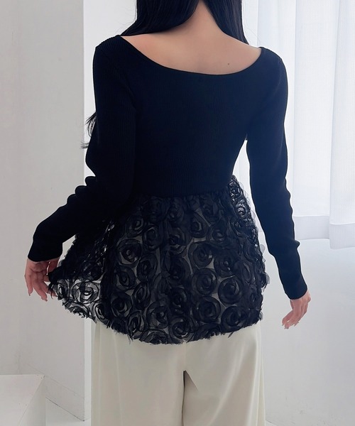 INGNI(イング)の「【SOELA】フラワーチュールペプラム長袖ニット/WEB限定(ニット/セーター・レディース・ブラック/アイボリー/チャコールグレー・FREE)」の13枚目の写真