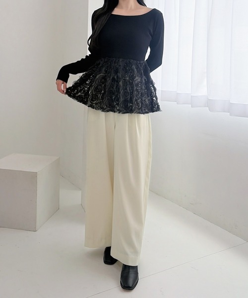 INGNI(イング)の「【SOELA】フラワーチュールペプラム長袖ニット/WEB限定(ニット/セーター・レディース・ブラック/アイボリー/チャコールグレー・FREE)」の14枚目の写真