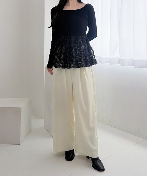 INGNI(イング)の「【SOELA】フラワーチュールペプラム長袖ニット/WEB限定(ニット/セーター・レディース・ブラック/アイボリー/チャコールグレー・FREE)」の15枚目の写真