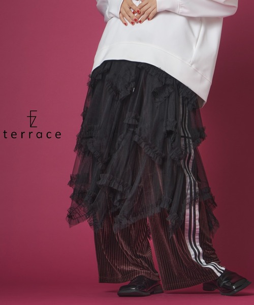 terrace(テラス)の「チュールランダムフリルボリュームスカート(スカート・レディース・ブラック/オフホワイト・FREE)」の2枚目の写真