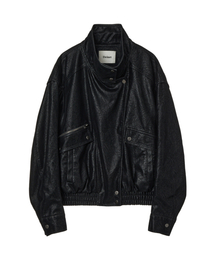 FAUX BOMBER LEATHER JACKET IN BLACK
