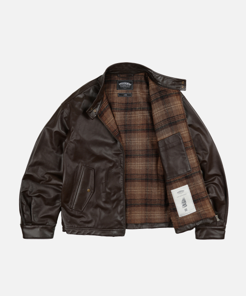 FRIZMWORKS（フリズムワークス）の「WAXED COWHIDE BUDDY HARRINGTON JACKET _ BROWN（ライダースジャケット・メンズ・その他・SMALL/MEDIUM/LARGE/X-LARGE）」の2枚目の写真