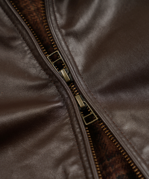 FRIZMWORKS（フリズムワークス）の「WAXED COWHIDE BUDDY HARRINGTON JACKET _ BROWN（ライダースジャケット・メンズ・その他・SMALL/MEDIUM/LARGE/X-LARGE）」の6枚目の写真