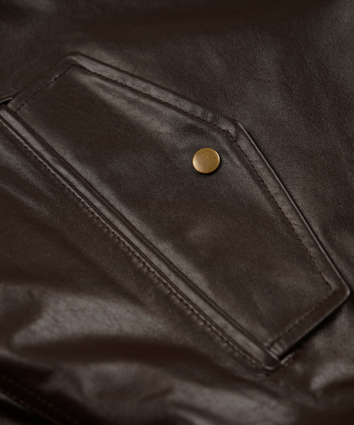 FRIZMWORKS（フリズムワークス）の「WAXED COWHIDE BUDDY HARRINGTON JACKET _ BROWN（ライダースジャケット・メンズ・その他・SMALL/MEDIUM/LARGE/X-LARGE）」の8枚目の写真