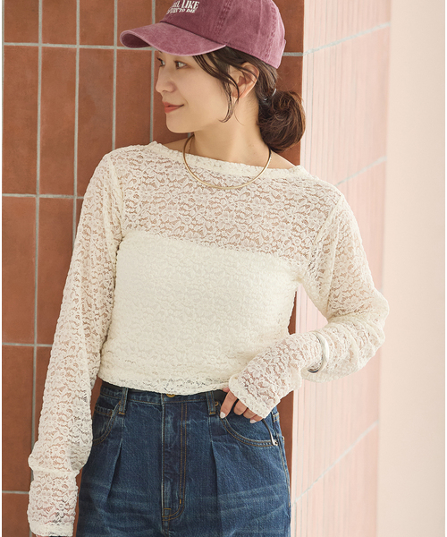 JOURNAL STANDARD(ジャーナルスタンダード)の「《追加2》ストレッチレース2WAYプルオーバー(Tシャツ/カットソー・レディース・アイボリー/ブラウン・FREE)」の6枚目の写真