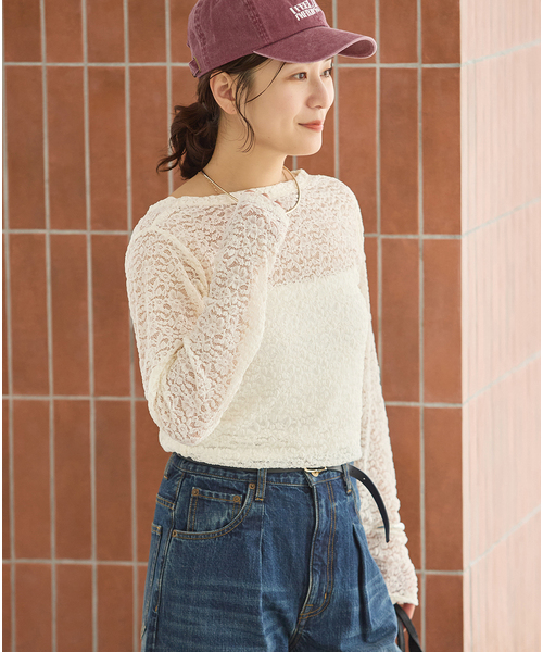 JOURNAL STANDARD(ジャーナルスタンダード)の「《追加2》ストレッチレース2WAYプルオーバー(Tシャツ/カットソー・レディース・アイボリー/ブラウン・FREE)」の7枚目の写真