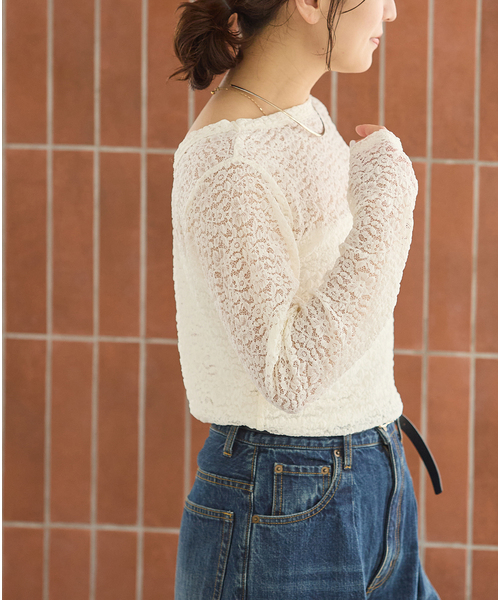 JOURNAL STANDARD(ジャーナルスタンダード)の「《追加2》ストレッチレース2WAYプルオーバー(Tシャツ/カットソー・レディース・アイボリー/ブラウン・FREE)」の8枚目の写真