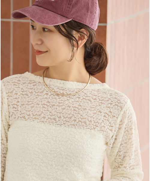 JOURNAL STANDARD(ジャーナルスタンダード)の「《追加2》ストレッチレース2WAYプルオーバー(Tシャツ/カットソー・レディース・アイボリー/ブラウン・FREE)」の9枚目の写真