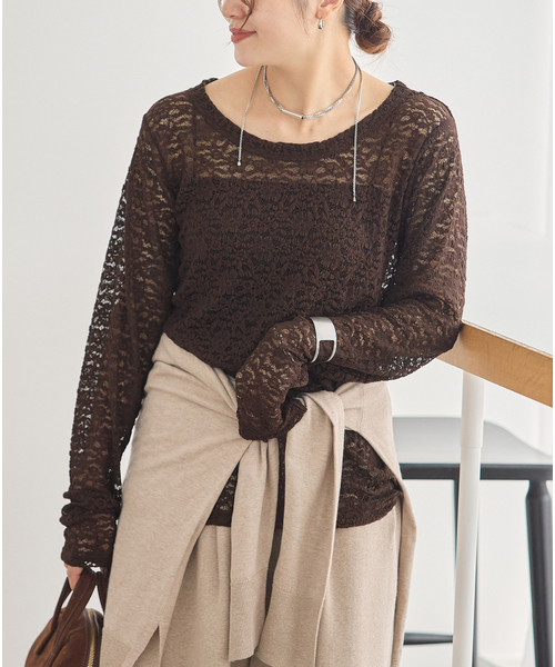 JOURNAL STANDARD(ジャーナルスタンダード)の「《追加2》ストレッチレース2WAYプルオーバー(Tシャツ/カットソー・レディース・アイボリー/ブラウン・FREE)」の13枚目の写真