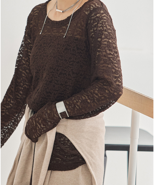 JOURNAL STANDARD(ジャーナルスタンダード)の「《追加2》ストレッチレース2WAYプルオーバー(Tシャツ/カットソー・レディース・アイボリー/ブラウン・FREE)」の14枚目の写真