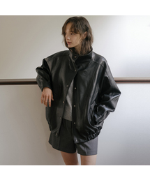 Leather quilting high neck blouson [TIFA06LE01]_Black