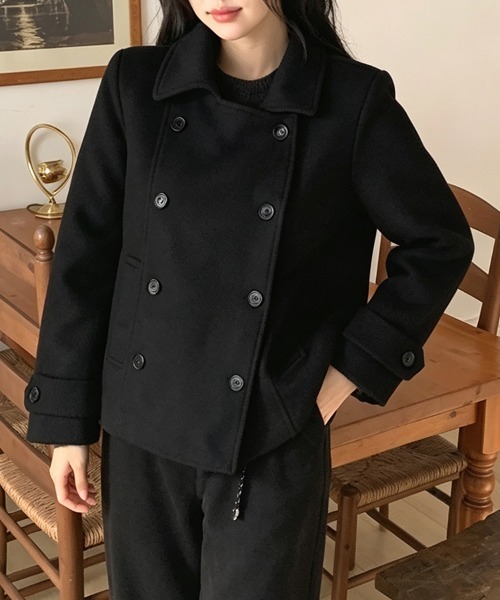 LEMOA(レモア)の「ダブルボタンピーコート風アウター(ピーコート・レディース・ブラック/オフホワイト/ブルーグレー・FREE)」の14枚目の写真