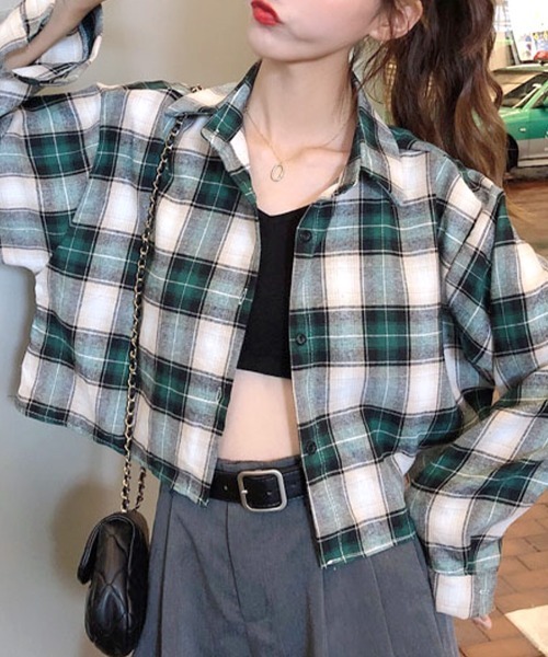 Riff(リフ)の「チェックシャツ ショート丈(シャツ/ブラウス・レディース・グリーン/ブラウン・FREE)」の13枚目の写真