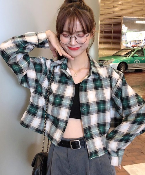 Riff(リフ)の「チェックシャツ ショート丈(シャツ/ブラウス・レディース・グリーン/ブラウン・FREE)」の14枚目の写真