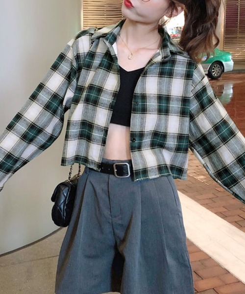 Riff(リフ)の「チェックシャツ ショート丈(シャツ/ブラウス・レディース・グリーン/ブラウン・FREE)」の15枚目の写真