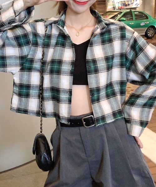 Riff(リフ)の「チェックシャツ ショート丈(シャツ/ブラウス・レディース・グリーン/ブラウン・FREE)」の16枚目の写真