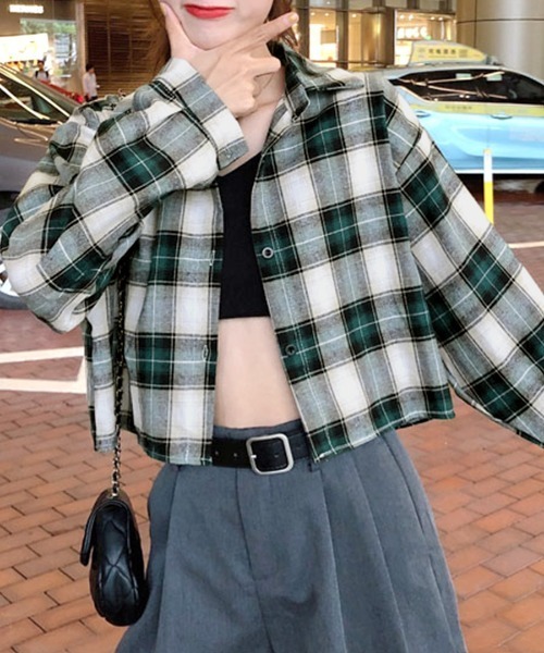 Riff(リフ)の「チェックシャツ ショート丈(シャツ/ブラウス・レディース・グリーン/ブラウン・FREE)」の17枚目の写真