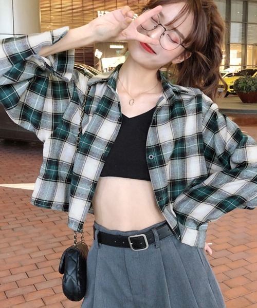 Riff(リフ)の「チェックシャツ ショート丈(シャツ/ブラウス・レディース・グリーン/ブラウン・FREE)」の19枚目の写真