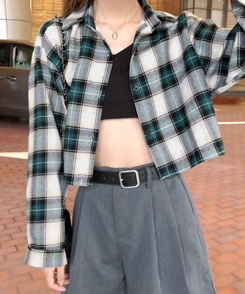 Riff(リフ)の「チェックシャツ ショート丈(シャツ/ブラウス・レディース・グリーン/ブラウン・FREE)」の20枚目の写真