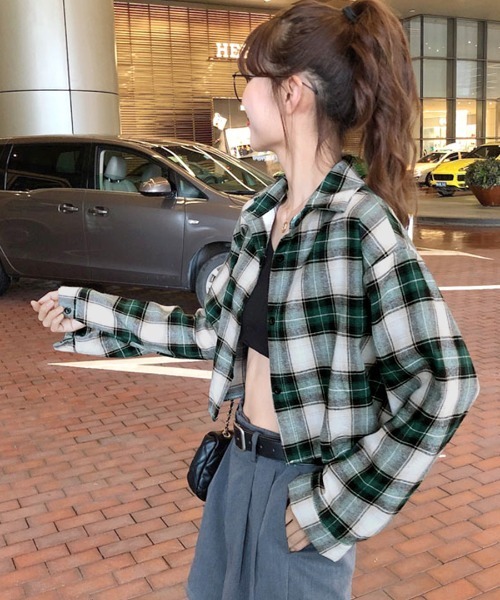Riff(リフ)の「チェックシャツ ショート丈(シャツ/ブラウス・レディース・グリーン/ブラウン・FREE)」の22枚目の写真