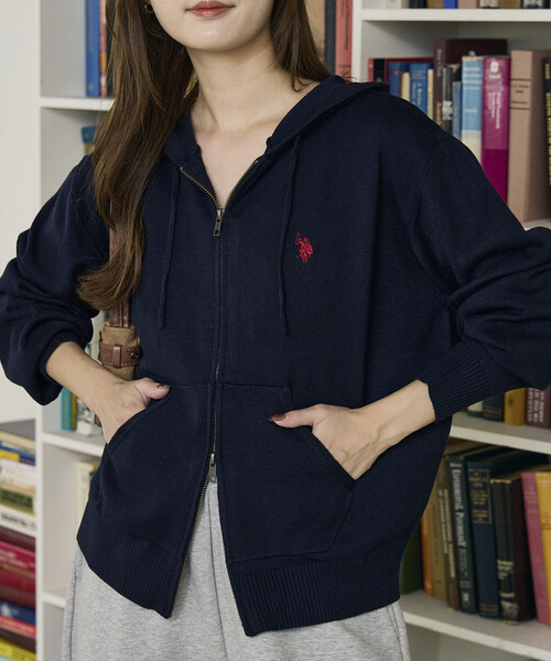 U.S. POLO ASSN.(ユーエスポロアッスン)の「U.S. POLO ASSN. × PUBLUX/ユーエスポロアッスン 別注 フルジップ ニット フーディー 限定展開(パーカー・レディース・グレー/ネイビー/ブラック・フリ-)」の6枚目の写真