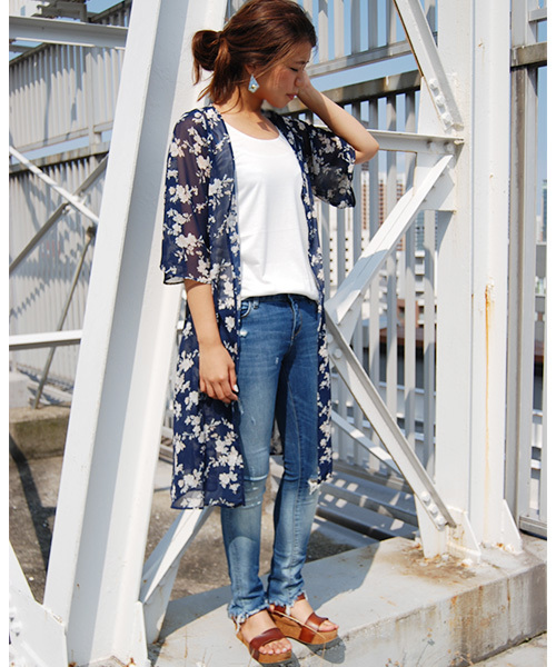 Shelly island（シェリーアイランド）の「【Shellyisland】花柄シフォンボヘミアンカーディガン（カーディガン/ボレロ・レディース・ホワイト/ブラック/ネイビー・FREE）」の3枚目の写真