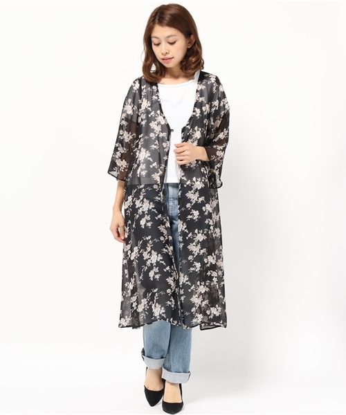 Shelly island（シェリーアイランド）の「【Shellyisland】花柄シフォンボヘミアンカーディガン（カーディガン/ボレロ・レディース・ホワイト/ブラック/ネイビー・FREE）」の13枚目の写真