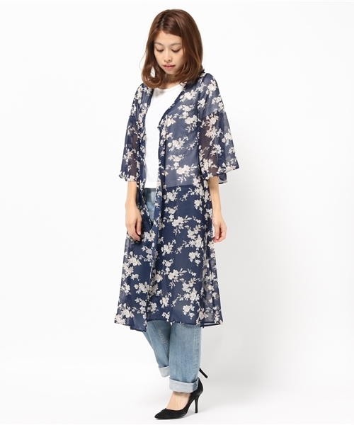 Shelly island（シェリーアイランド）の「【Shellyisland】花柄シフォンボヘミアンカーディガン（カーディガン/ボレロ・レディース・ホワイト/ブラック/ネイビー・FREE）」の14枚目の写真