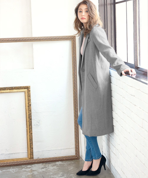 KOBE LETTUCE（コウベレタス）の「フェイクウールチェスターコート（チェスターコート・レディース・ベージュ系その他2/ブルー系その他/グレー系その他4/グレー系その他5/イエロー系その他2/ブラック系その他/グレー系その他6/ベージュ系その他/ブラック系その他2/グレー系その他/ブラック系その他3/ベージュ/ブラック/グレー/ブラウン系その他3/ブラウン系その他2/グレー系その他2/ブラウン系その他/ネイビー/キャメル/チャコールグレー/ホワイト系その他2/ホワイト系その他/ブルー系その他3/ピンク系その他2/ブルー系その他2/ピンク系その他/ブルー系その他5/ブルー系その他4/ブラウン系その他4/モカ・ONE SIZE/L/M）」の9枚目の写真