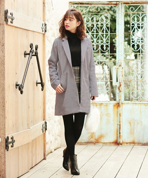 KOBE LETTUCE（コウベレタス）の「フェイクウールチェスターコート（チェスターコート・レディース・ベージュ系その他2/ブルー系その他/グレー系その他4/グレー系その他5/イエロー系その他2/ブラック系その他/グレー系その他6/ベージュ系その他/ブラック系その他2/グレー系その他/ブラック系その他3/ベージュ/ブラック/グレー/ブラウン系その他3/ブラウン系その他2/グレー系その他2/ブラウン系その他/ネイビー/キャメル/チャコールグレー/ホワイト系その他2/ホワイト系その他/ブルー系その他3/ピンク系その他2/ブルー系その他2/ピンク系その他/ブルー系その他5/ブルー系その他4/ブラウン系その他4/モカ・ONE SIZE/L/M）」の8枚目の写真