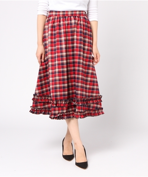 MERLOT（メルロー）の「チェック柄ダブルフリルラインスカート7191（スカート・レディース・ネイビー/レッド/グリーン・FREE）」の19枚目の写真