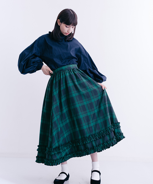 MERLOT（メルロー）の「チェック柄ダブルフリルラインスカート7191（スカート・レディース・ネイビー/レッド/グリーン・FREE）」の14枚目の写真