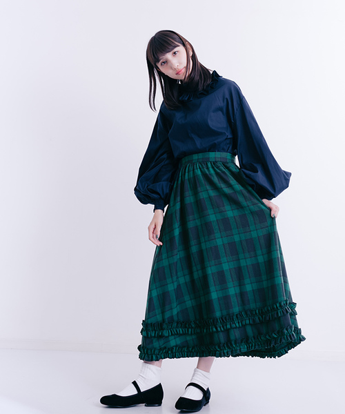 MERLOT（メルロー）の「チェック柄ダブルフリルラインスカート7191（スカート・レディース・ネイビー/レッド/グリーン・FREE）」の18枚目の写真