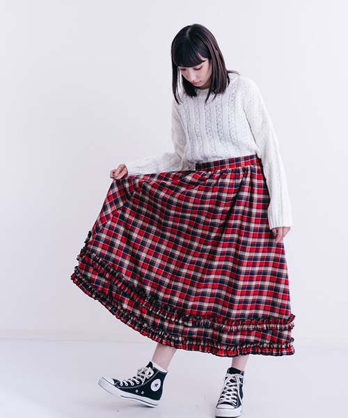 MERLOT（メルロー）の「チェック柄ダブルフリルラインスカート7191（スカート・レディース・ネイビー/レッド/グリーン・FREE）」の17枚目の写真