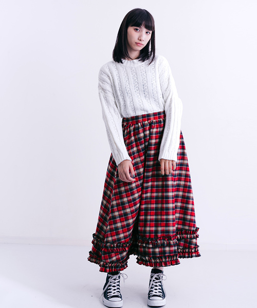 MERLOT（メルロー）の「チェック柄ダブルフリルラインスカート7191（スカート・レディース・ネイビー/レッド/グリーン・FREE）」の13枚目の写真