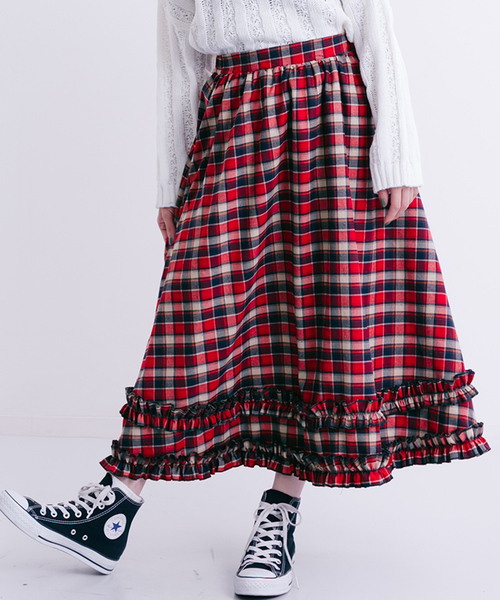 MERLOT（メルロー）の「チェック柄ダブルフリルラインスカート7191（スカート・レディース・ネイビー/レッド/グリーン・FREE）」の21枚目の写真