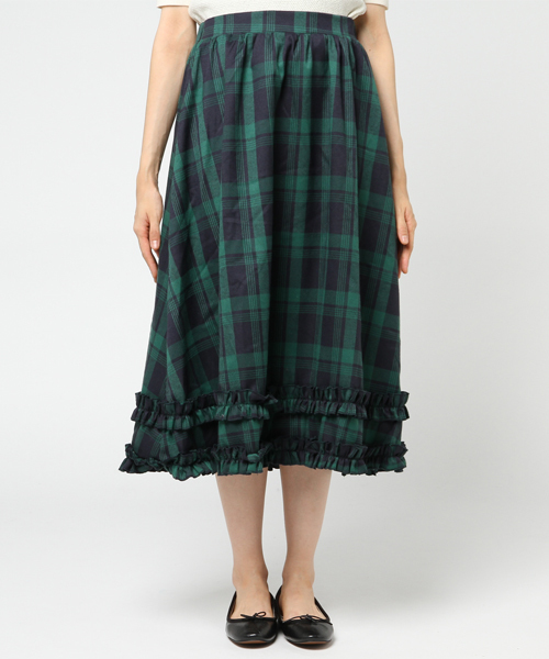 MERLOT（メルロー）の「チェック柄ダブルフリルラインスカート7191（スカート・レディース・ネイビー/レッド/グリーン・FREE）」の5枚目の写真