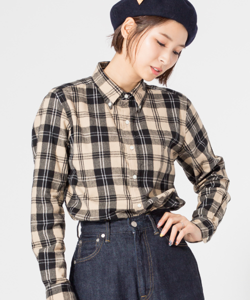 GYMPHLEX（ジムフレックス）の「[Gymphlex/ジムフレックス] ビエラ起毛チェックシャツ/ボタンダウン/ネルシャツ（シャツ/ブラウス・レディース・ブラック/ネイビー/グレー/ブラック系その他/グレー系その他/ブルー系その他/ブルー系その他2/ブルー系その他3/オレンジ/レッド/ブラウン/ベージュ/オフホワイト/ブラウン系その他/レッド系その他/ブルー系その他4/ダークブラウン/ダークネイビー/アイボリー/グレー系その他2/ブラウン系その他2・12/14）」の5枚目の写真
