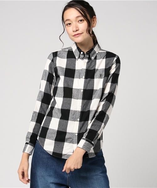 GYMPHLEX（ジムフレックス）の「[Gymphlex/ジムフレックス] ビエラ起毛チェックシャツ/ボタンダウン/ネルシャツ（シャツ/ブラウス・レディース・ブラック/ネイビー/グレー/ブラック系その他/グレー系その他/ブルー系その他/ブルー系その他2/ブルー系その他3/オレンジ/レッド/ブラウン/ベージュ/オフホワイト/ブラウン系その他/レッド系その他/ブルー系その他4/ダークブラウン/ダークネイビー/アイボリー/グレー系その他2/ブラウン系その他2・12/14）」の4枚目の写真