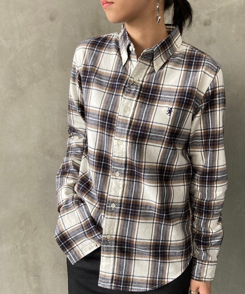 GYMPHLEX（ジムフレックス）の「[Gymphlex/ジムフレックス] ビエラ起毛チェックシャツ/ボタンダウン/ネルシャツ（シャツ/ブラウス・レディース・ブラック/ネイビー/グレー/ブラック系その他/グレー系その他/ブルー系その他/ブルー系その他2/ブルー系その他3/オレンジ/レッド/ブラウン/ベージュ/オフホワイト/ブラウン系その他/レッド系その他/ブルー系その他4/ダークブラウン/ダークネイビー/アイボリー/グレー系その他2/ブラウン系その他2・12/14）」の3枚目の写真