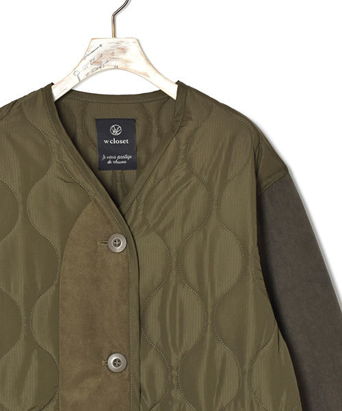 w closet（ダブルクローゼット）の「ひょうたんキルティング袖切替ロングコート（その他アウター・レディース・ブラック/カーキ・FREE）」の10枚目の写真