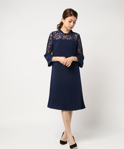 un dix cors（アンディコール）の「レース切り替えワンピース（ワンピース・レディース・ネイビー/ブラック・ﾌﾘ-）」の2枚目の写真