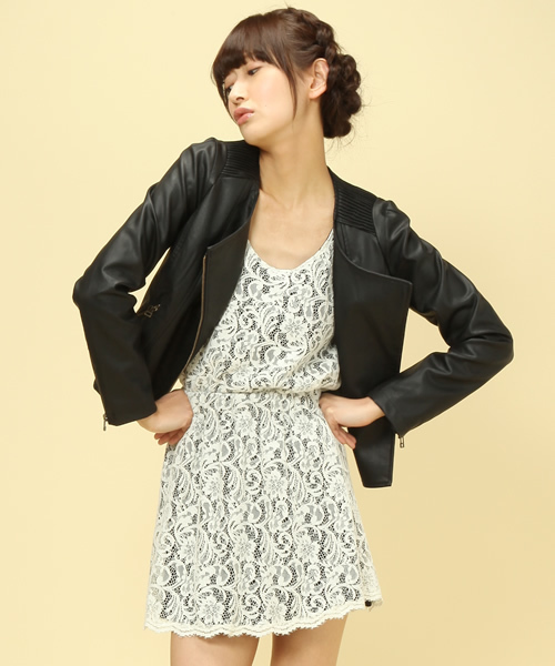 Another Edition（アナザーエディション）の「AE FAKEﾚｻﾞｰ N/C RIDERS（ライダースジャケット・レディース・ブラック/ベージュ・SMALL/MEDIUM）」の4枚目の写真