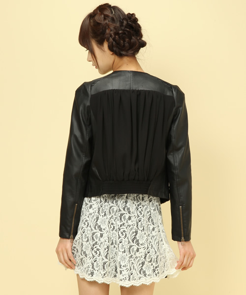 Another Edition（アナザーエディション）の「AE FAKEﾚｻﾞｰ N/C RIDERS（ライダースジャケット・レディース・ブラック/ベージュ・SMALL/MEDIUM）」の6枚目の写真