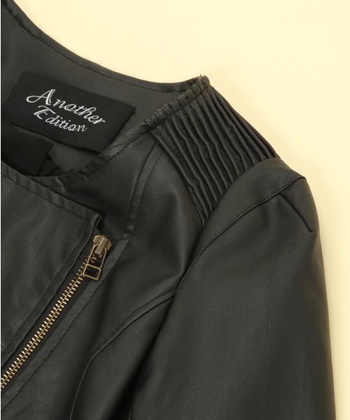 Another Edition（アナザーエディション）の「AE FAKEﾚｻﾞｰ N/C RIDERS（ライダースジャケット・レディース・ブラック/ベージュ・SMALL/MEDIUM）」の15枚目の写真